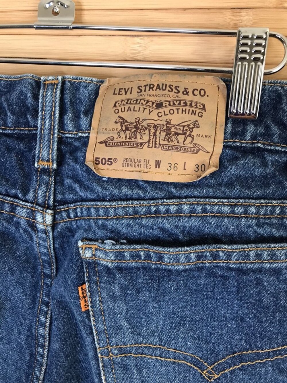 VTG Levis 505 Orange Tab 90s Denim Jeans 36x30 (act 34x30) Regular Fit Straight - Picture 6 of 12
